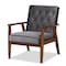 Baxton Studio Sorrento Grey Velvet Upholstered Walnut Finished Wooden Lounge Chair 160-9937 - alternate 1